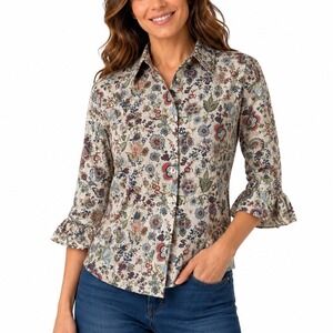 Bell by Alicia Bell Womens Floral Paisley Cotton Ruffle Cuff Blouse Shirt Size 4